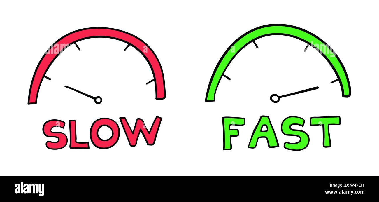 Vector handdrawn illustration of speedometers. Slow and fast. Black