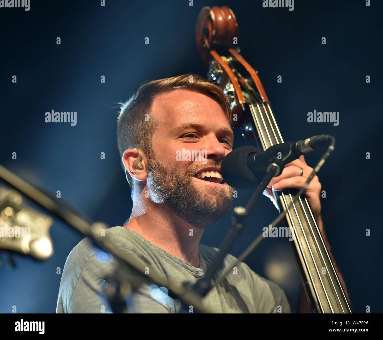 July 17, 2019 - MIKE DEVOL (bass),  of Greensky Bluegrass   preform at the Norva in Norfolk, Virginia on 17 July 2019..Photo  Â© Jeff Moore 2019 (Credit Image: © Jeff Moore/ZUMA Wire) Stock Photo