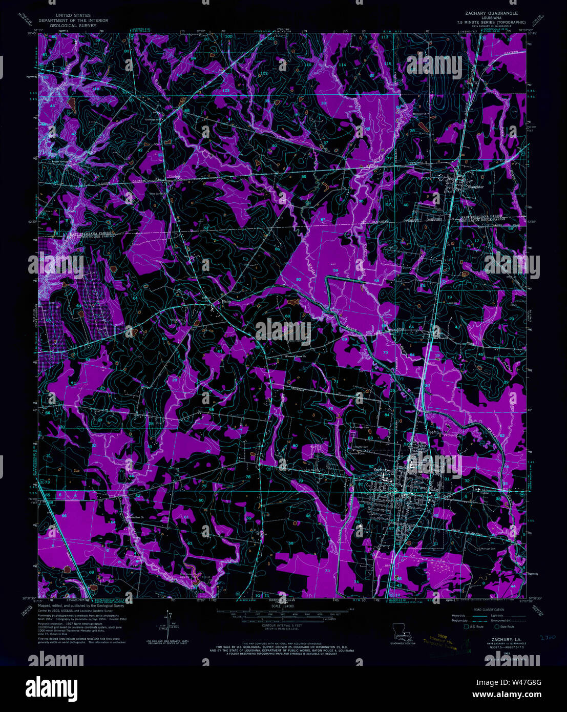 USGS TOPO Map Louisiana LA Zachary 333600 1963 24000 Inverted Stock