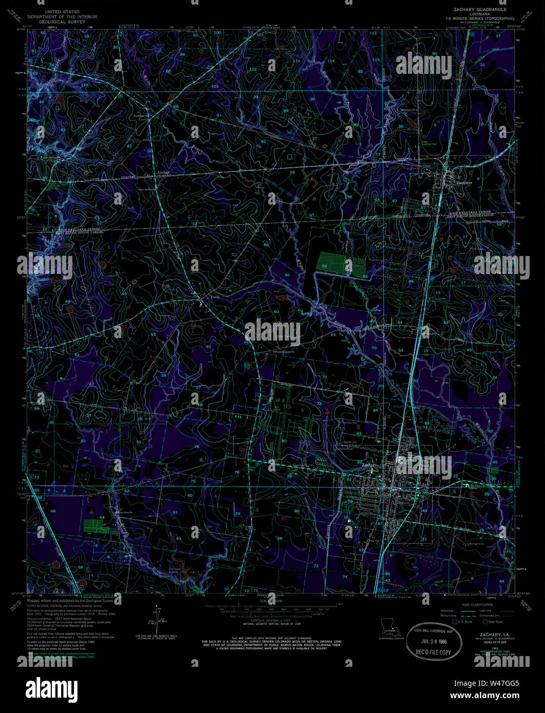 USGS TOPO Map Louisiana LA Zachary 333603 1963 24000 Inverted Stock ...