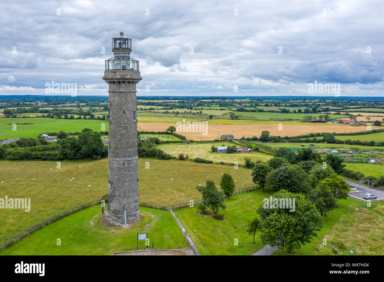 Spire of Lloyd in Kells, Ireland is an 18th-century folly in the form of a Doric column, surmounted by a glazed lantern. Stock Photo