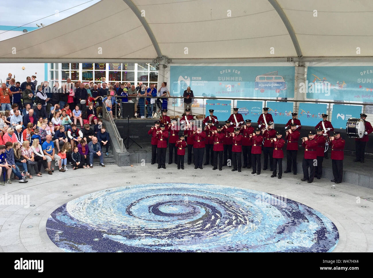The Portrush Sons of Ulster, a Loyalist flute band, play in Portrush