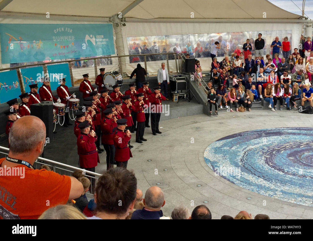 The Portrush Sons of Ulster, a Loyalist flute band, play in Portrush