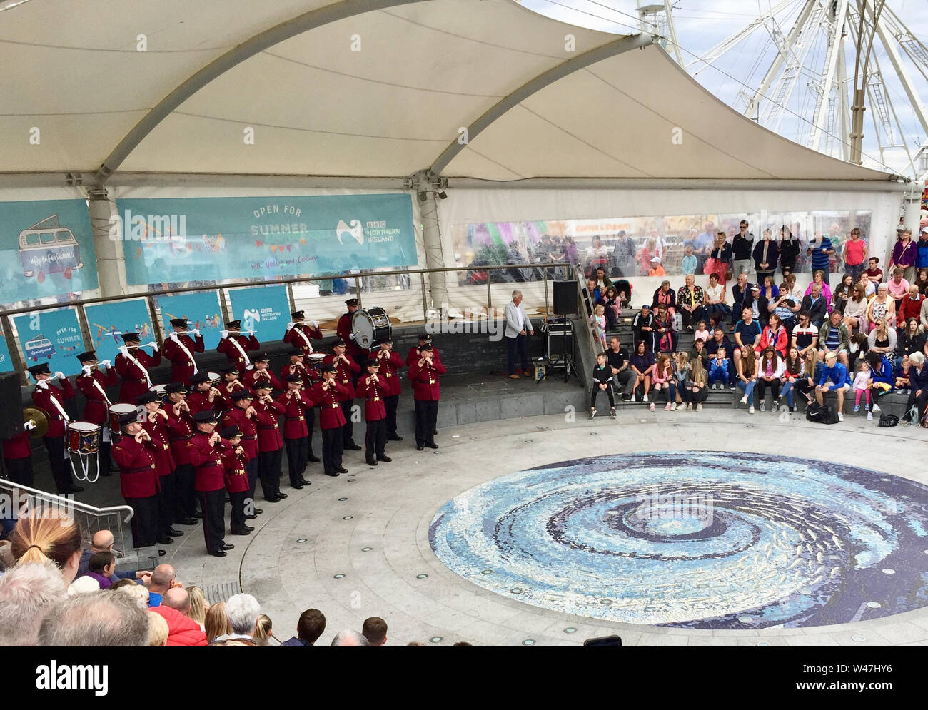 The Portrush Sons of Ulster, a Loyalist flute band, play in Portrush