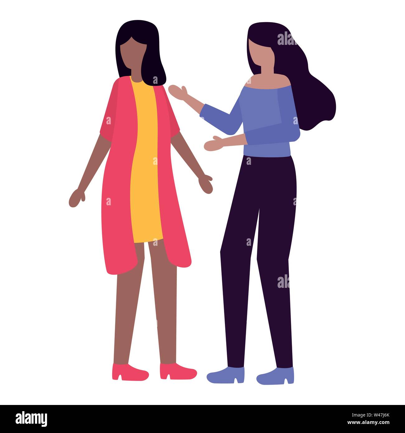 young interracial girls couple friends characters Stock Vector Image ...