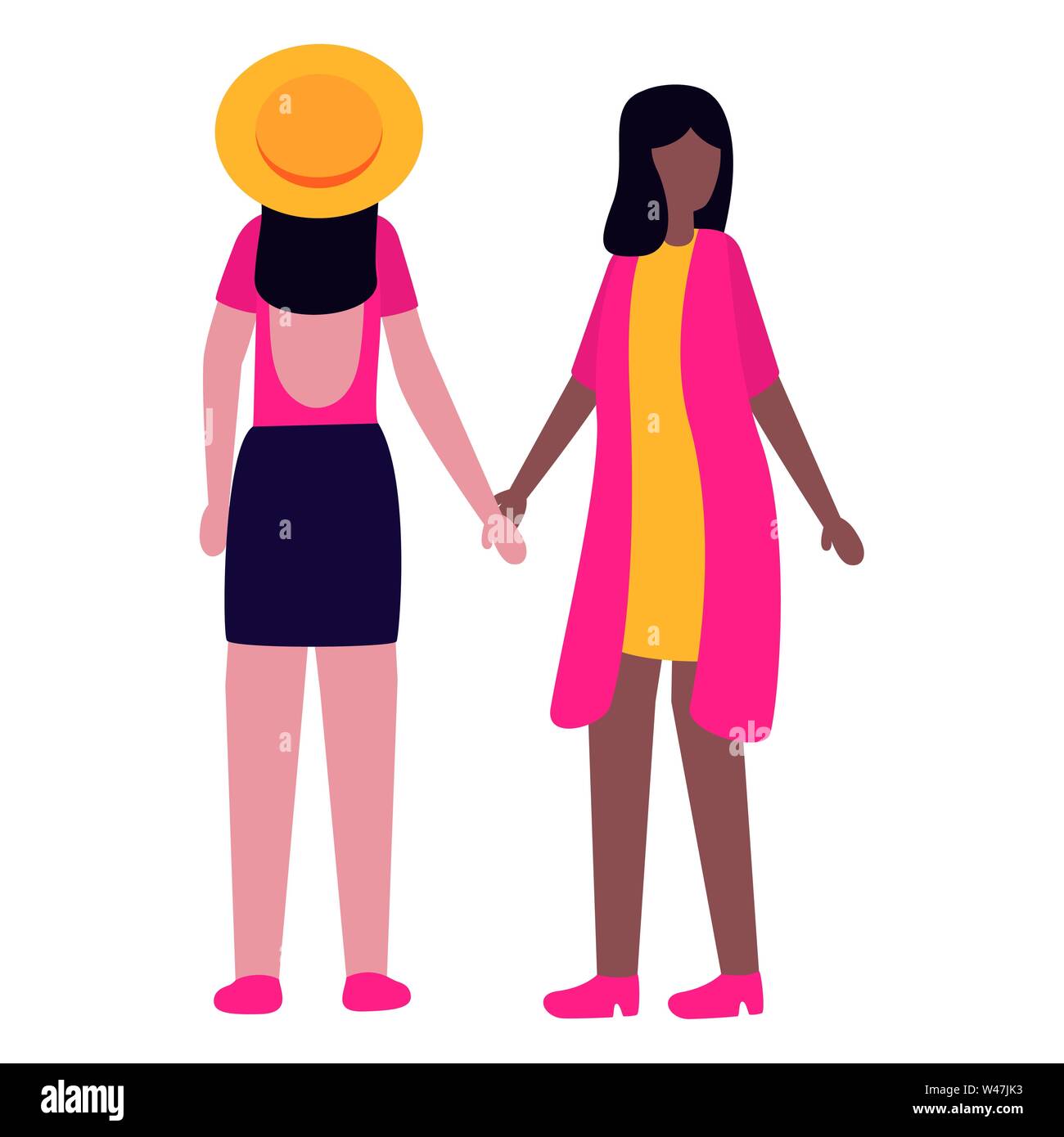 young interracial girls couple friends characters Stock Vector Image ...