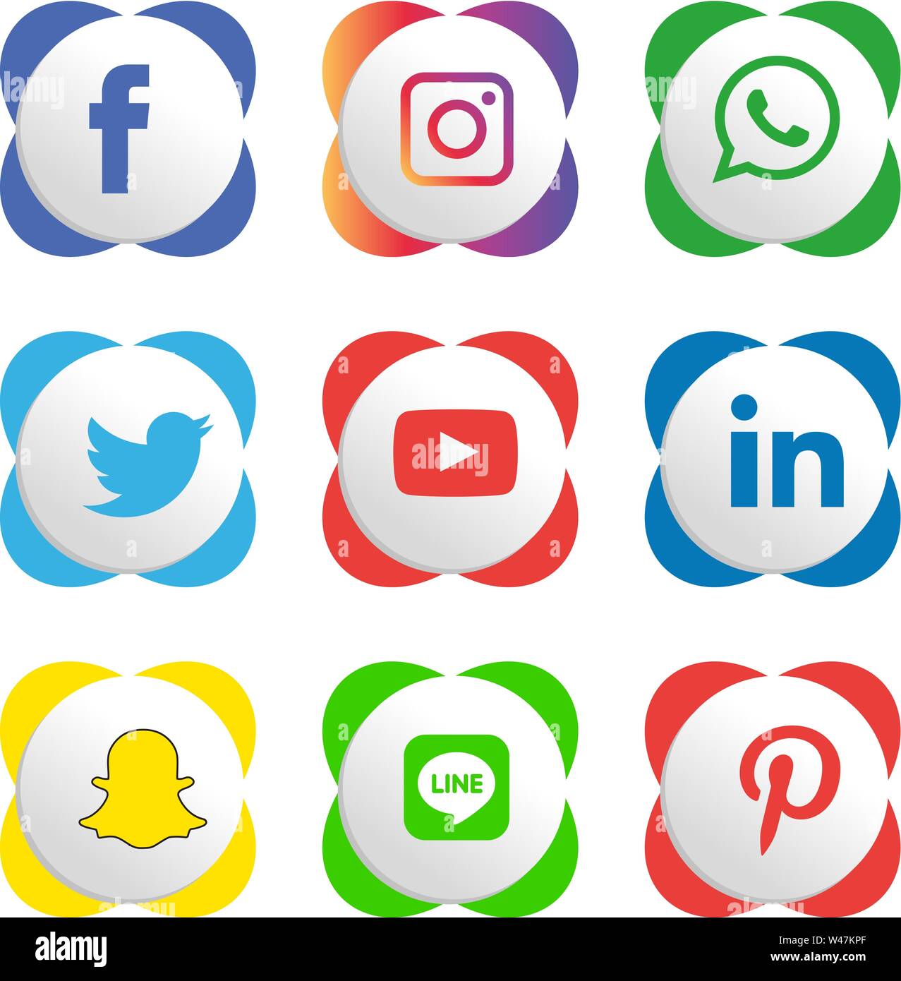 Social media icons set Logo Vector Illustrator, social, media, icon,  snapchat, facebook, instagram, twitter, whatsapp, set, network, share  device,link Stock Vector Image & Art - Alamy