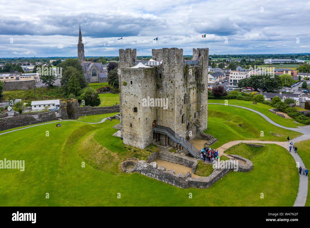 Trim Castle is a Norman castle on the south bank of the River Boyne in Trim, County Meath, Ireland. Stock Photo