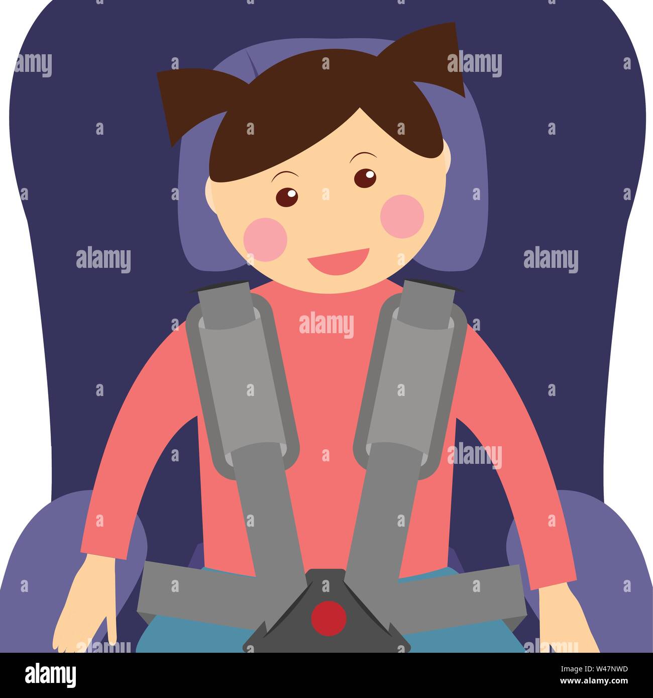 Girl wearing a seatbelt in the car seat Stock Vector