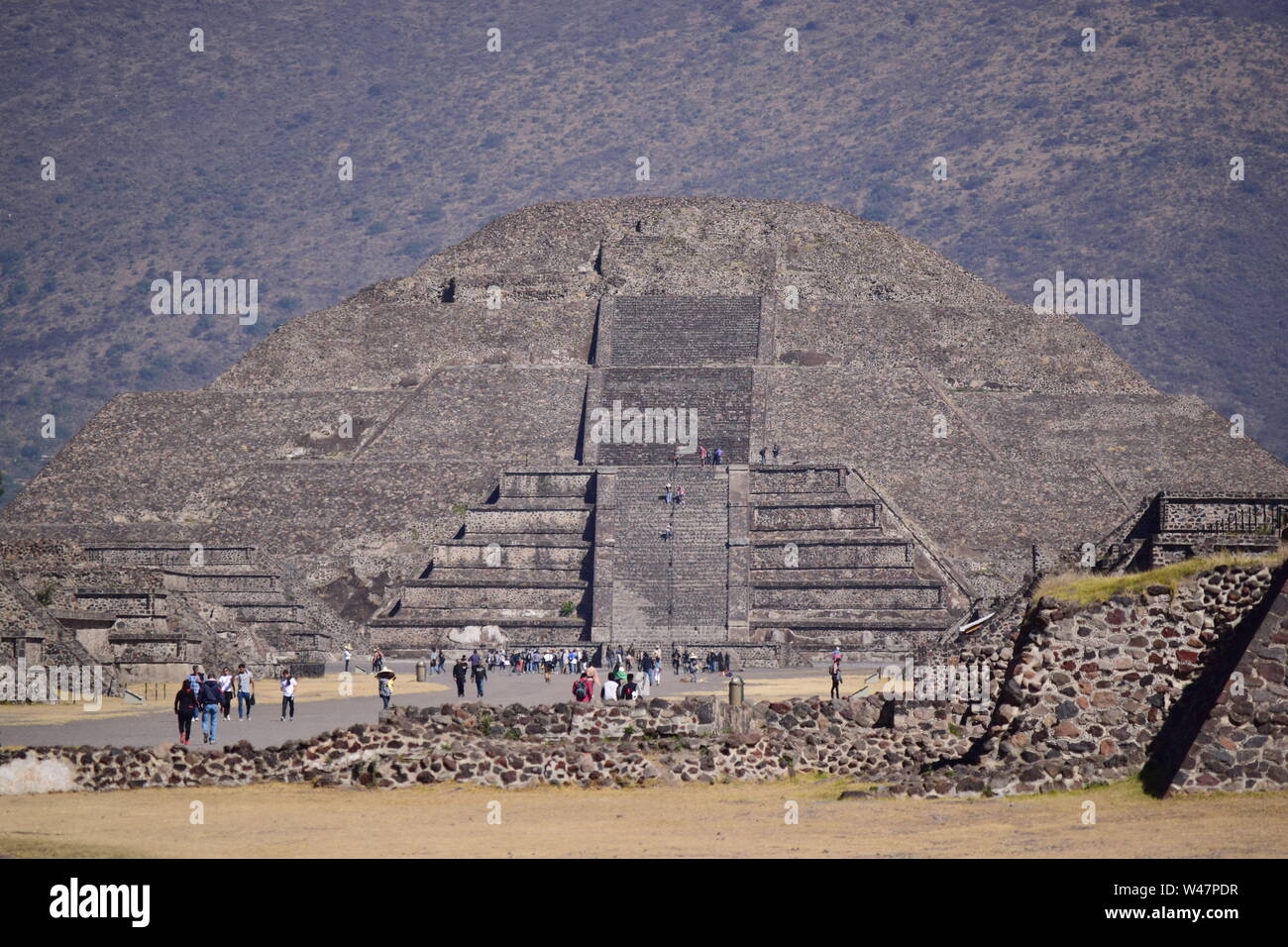 View of the largest structure in San Juan Teotihuacan, Pyramid of the Sun. Stock Photo