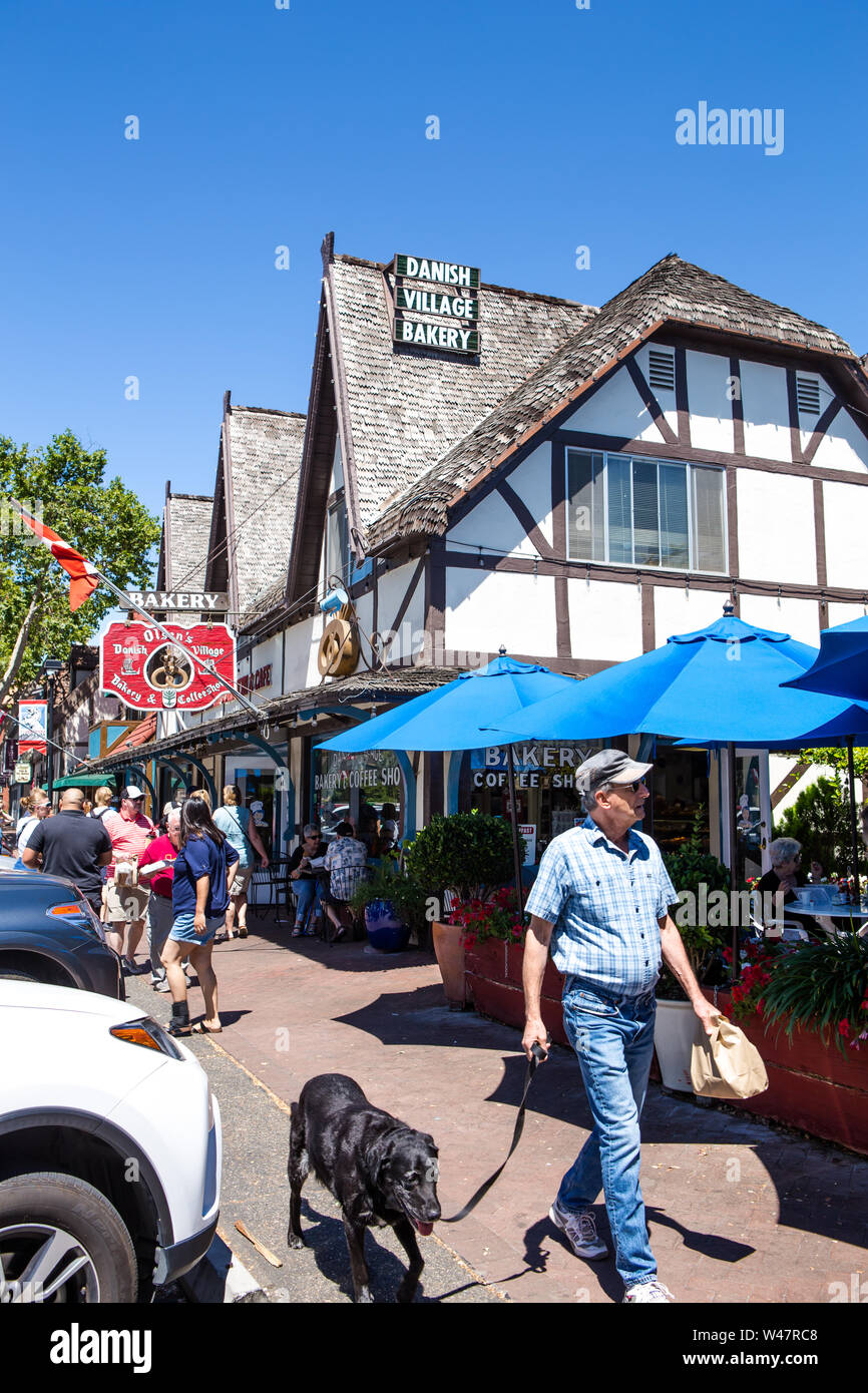 Street view of shops and stores in Solvang California; USA Stock Photo