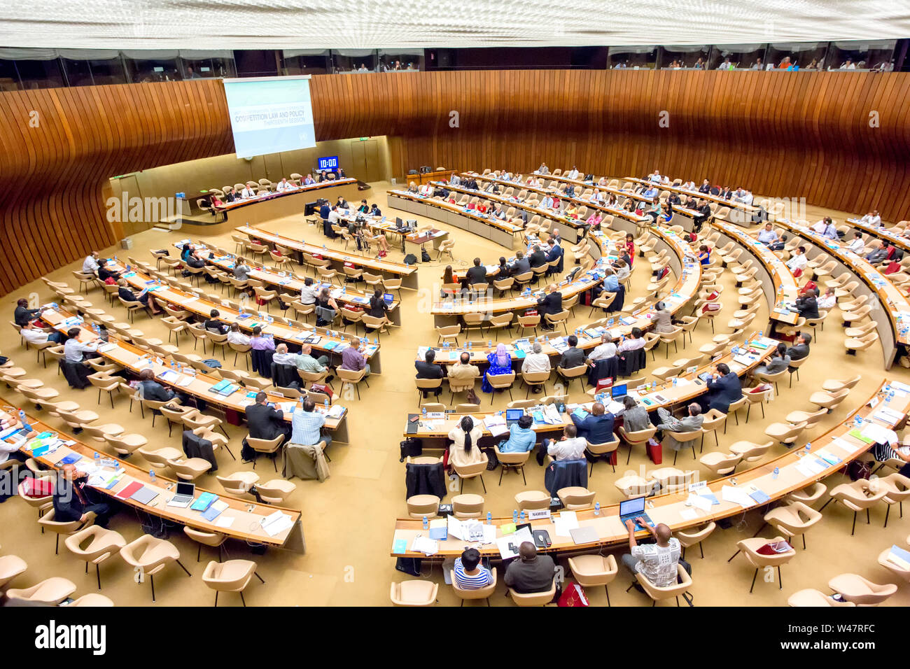 Conference room in Palace on Nations at United Nations in Geneva. Switzerland Stock Photo