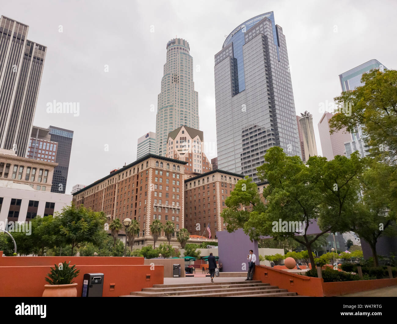 Los Angeles, JUL 8: Morning view of the Pershing Square in downtown on JUL 8, 2019 at Los Angeles, California Stock Photo
