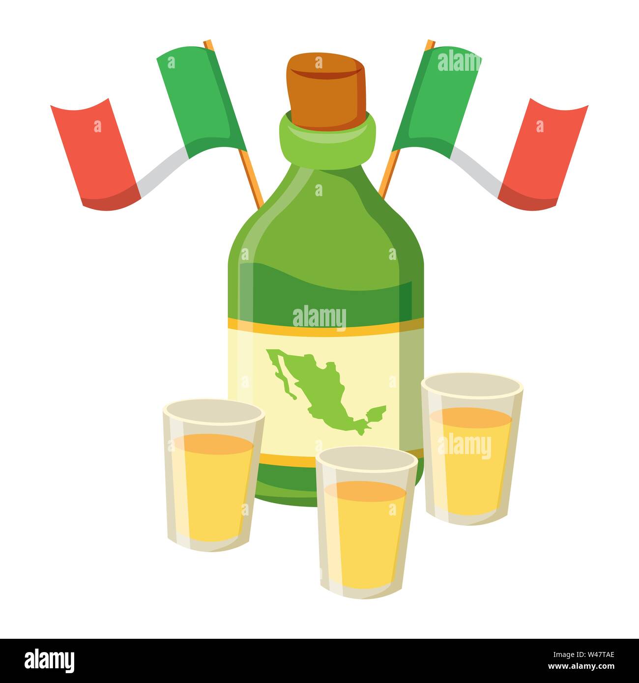 tequila bottle with cups and maracas Stock Vector Image & Art - Alamy