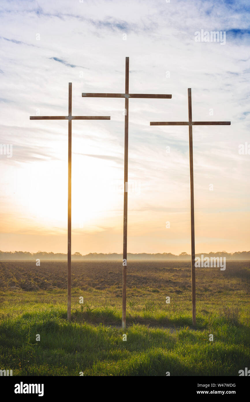 Three Christian Crosses in a Country Field Stock Photo - Alamy