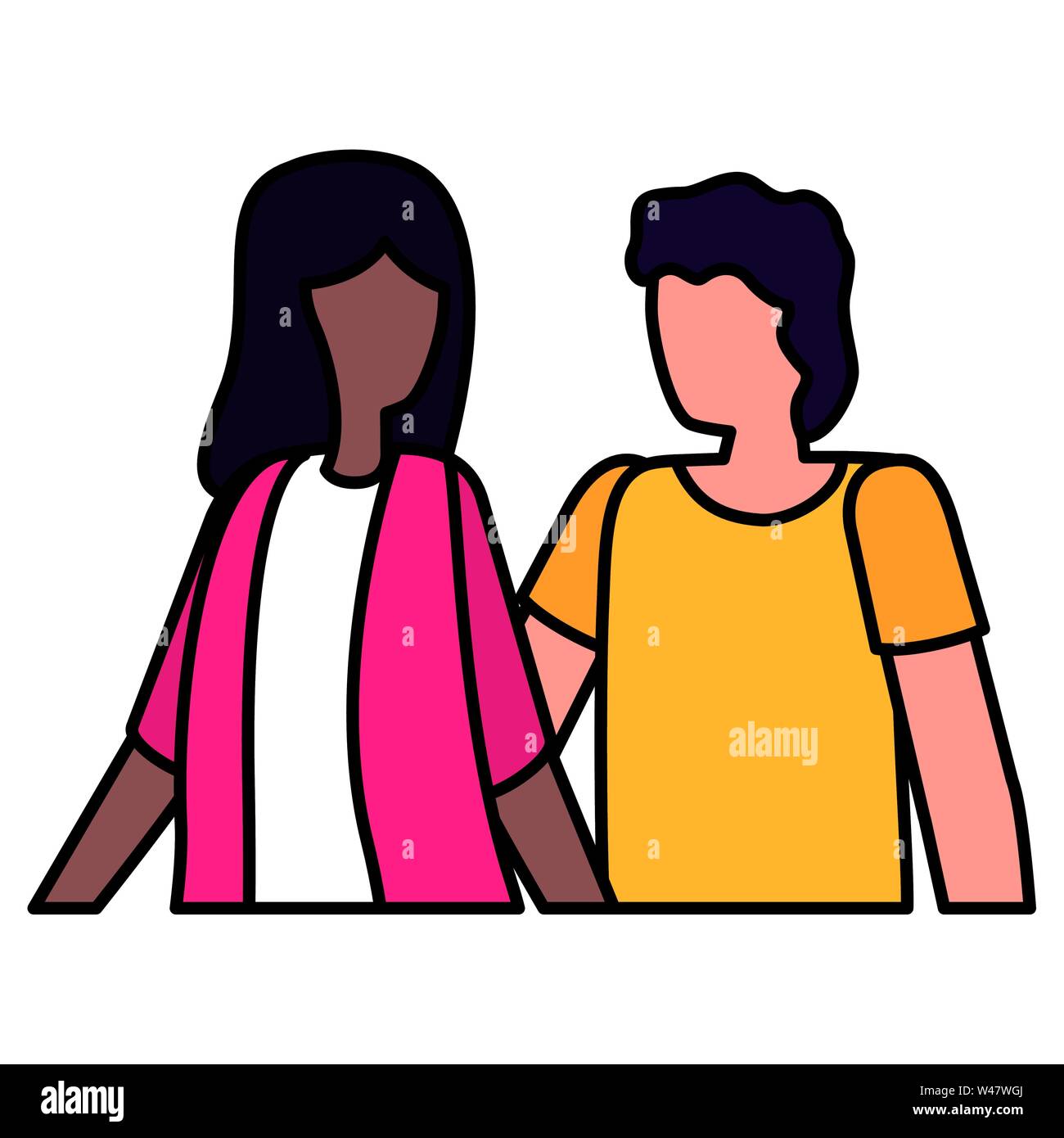 young lovers couple interracial avatars characters Stock Vector