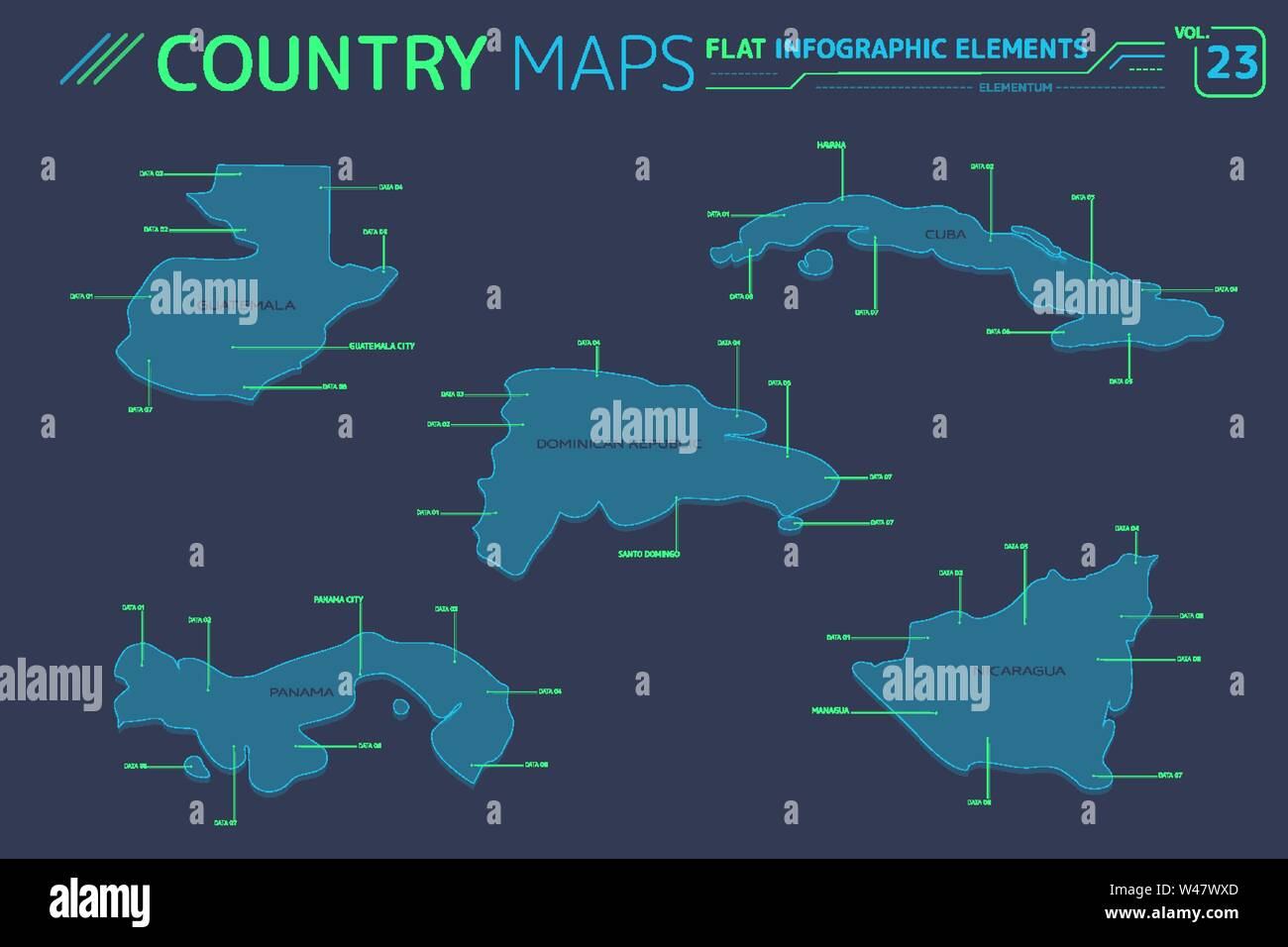 Guatemala, Nicaragua, Panama, Dominican Republic and Cuba Vector Maps Stock Vector