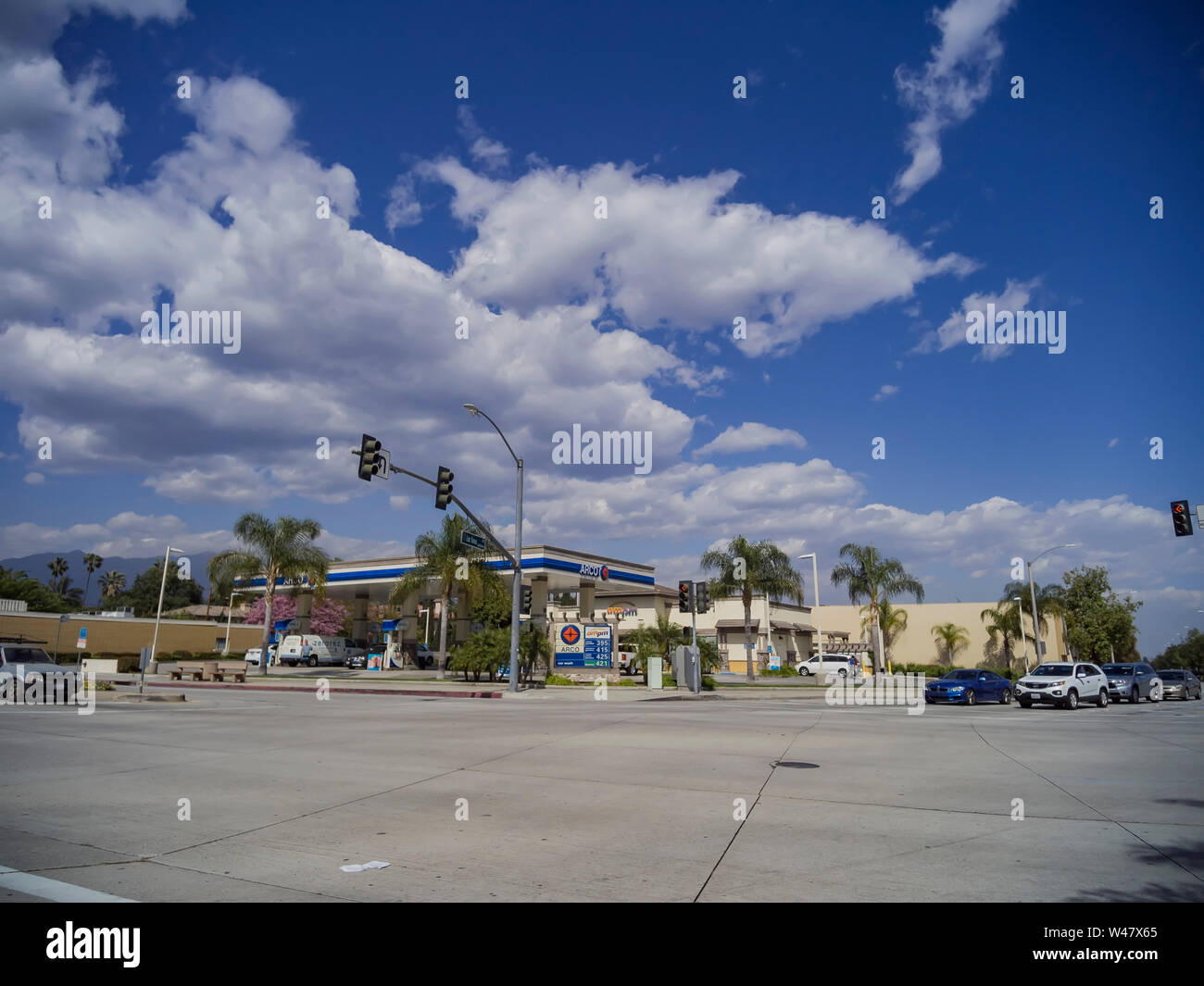 Los Angeles, APR 19: Exterior view of a Arco gas station on APR 19, 2019 at Los Angeles, California Stock Photo