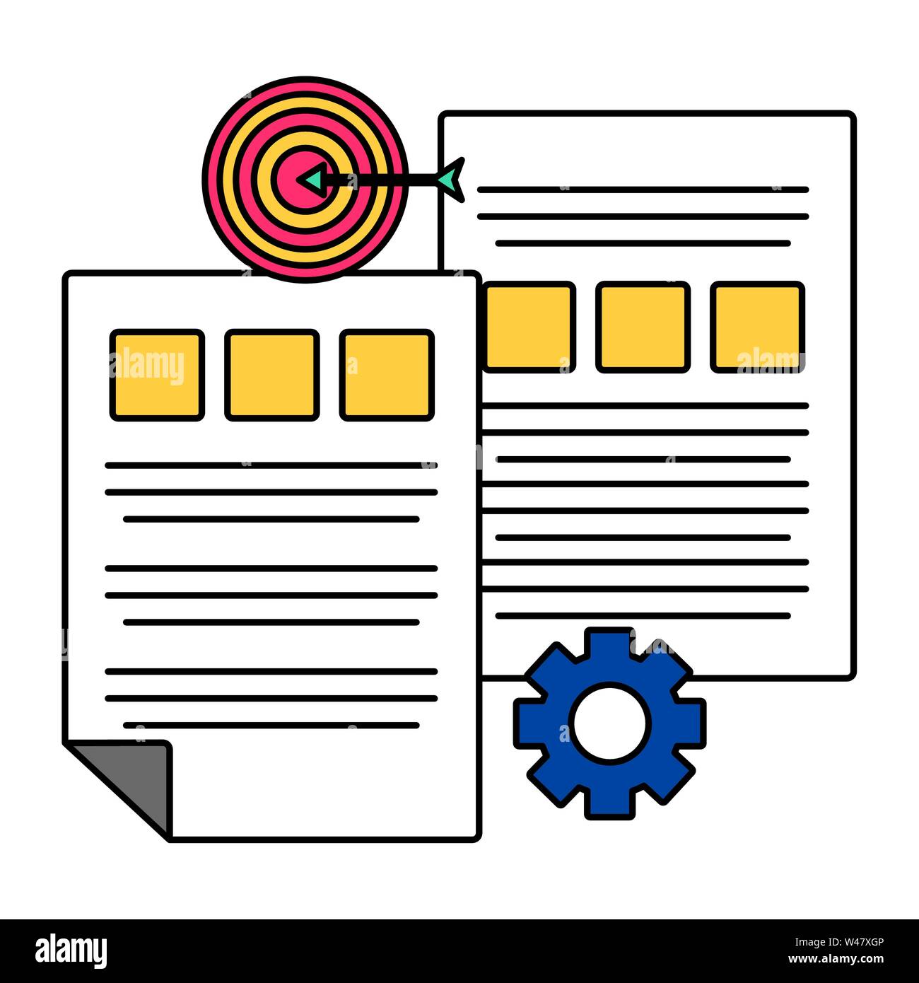 target arrow success with gears and documents Stock Vector