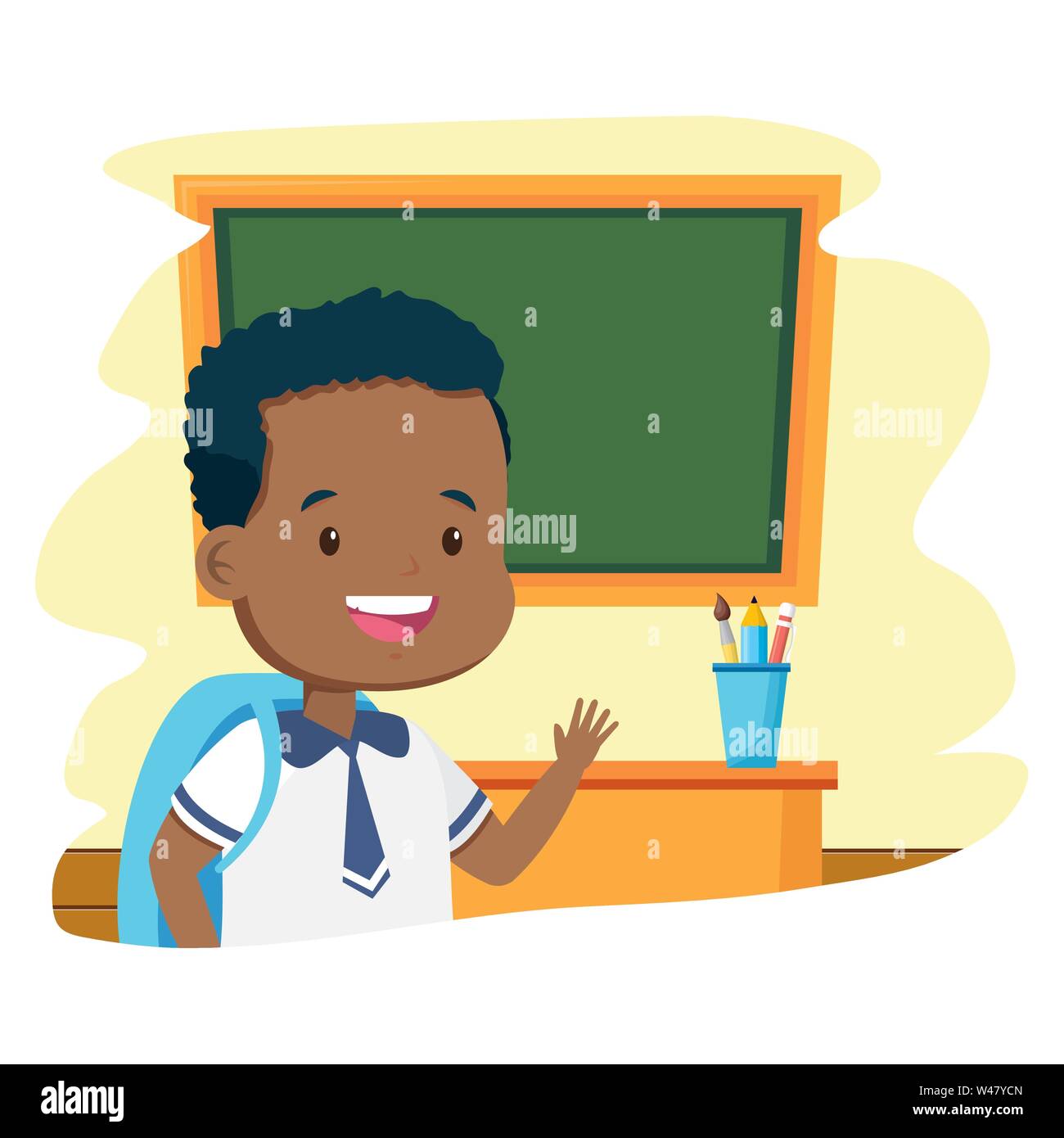 student boy classroom chalkboard back to school Stock Vector Image ...