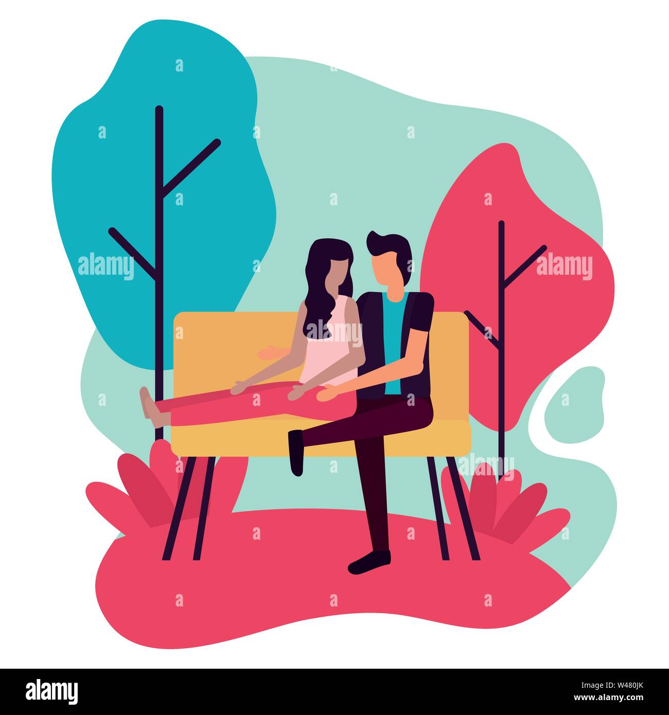 young lovers couple seated in park chair Stock Vector Image & Art - Alamy