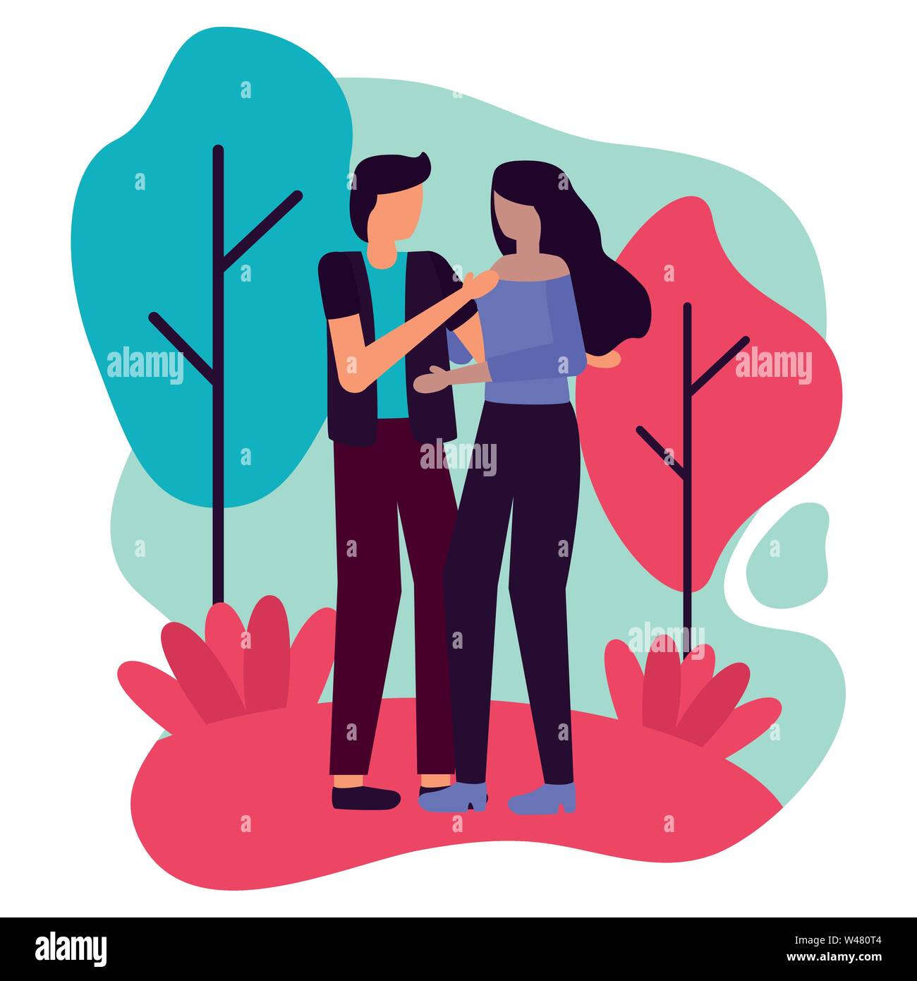 young lovers couple interracial in the landscape Stock Vector Image ...