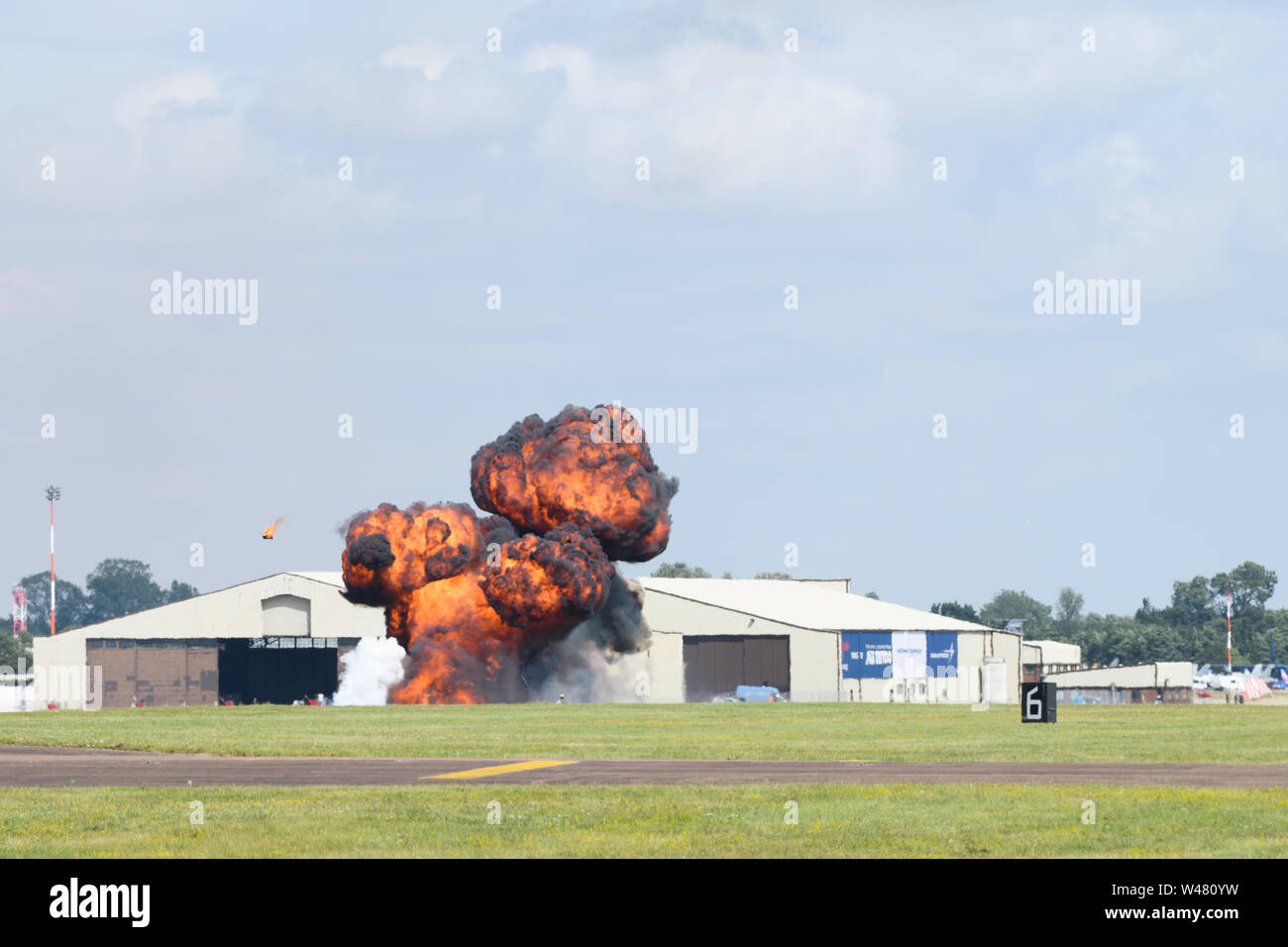 The Royal International Air Tattoo, RAF Fairford, Gloucestershire, UK.  20 July 2019.  AgustaWestland Apache AH1 demonstrate tactical and flying displays this afternoon, on the 2nd day of the annual show.  Over 20 nations take part, with 8 hours of flying displays today.  200,000 people are expected to attend over the three days.  This years event celebrates 70 years of NATO.  Credit: Andrew Bartlett/Alamy Live News Stock Photo