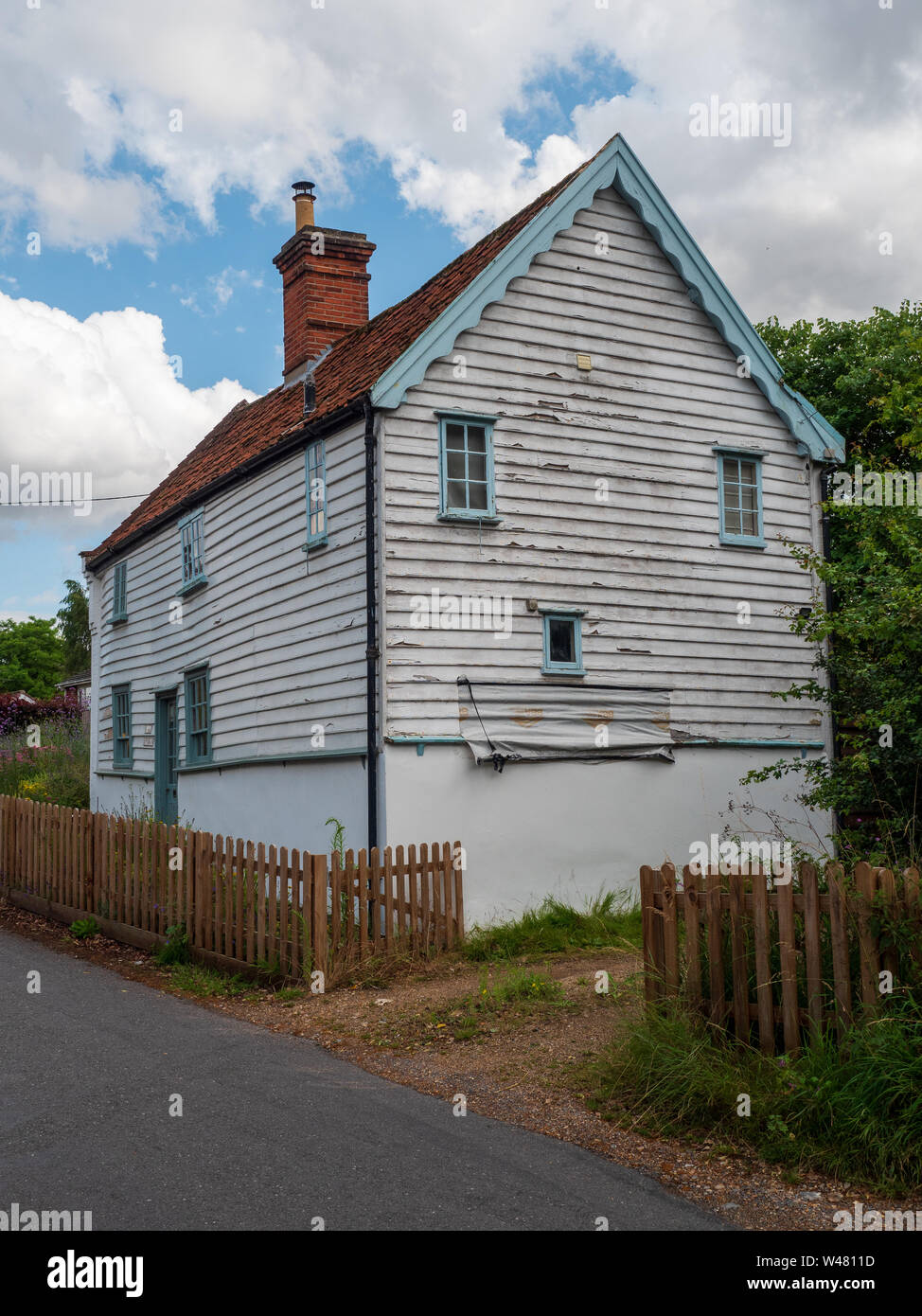 A white clapboard house in Stoke Holy Cross, Norfolk Stock Photo