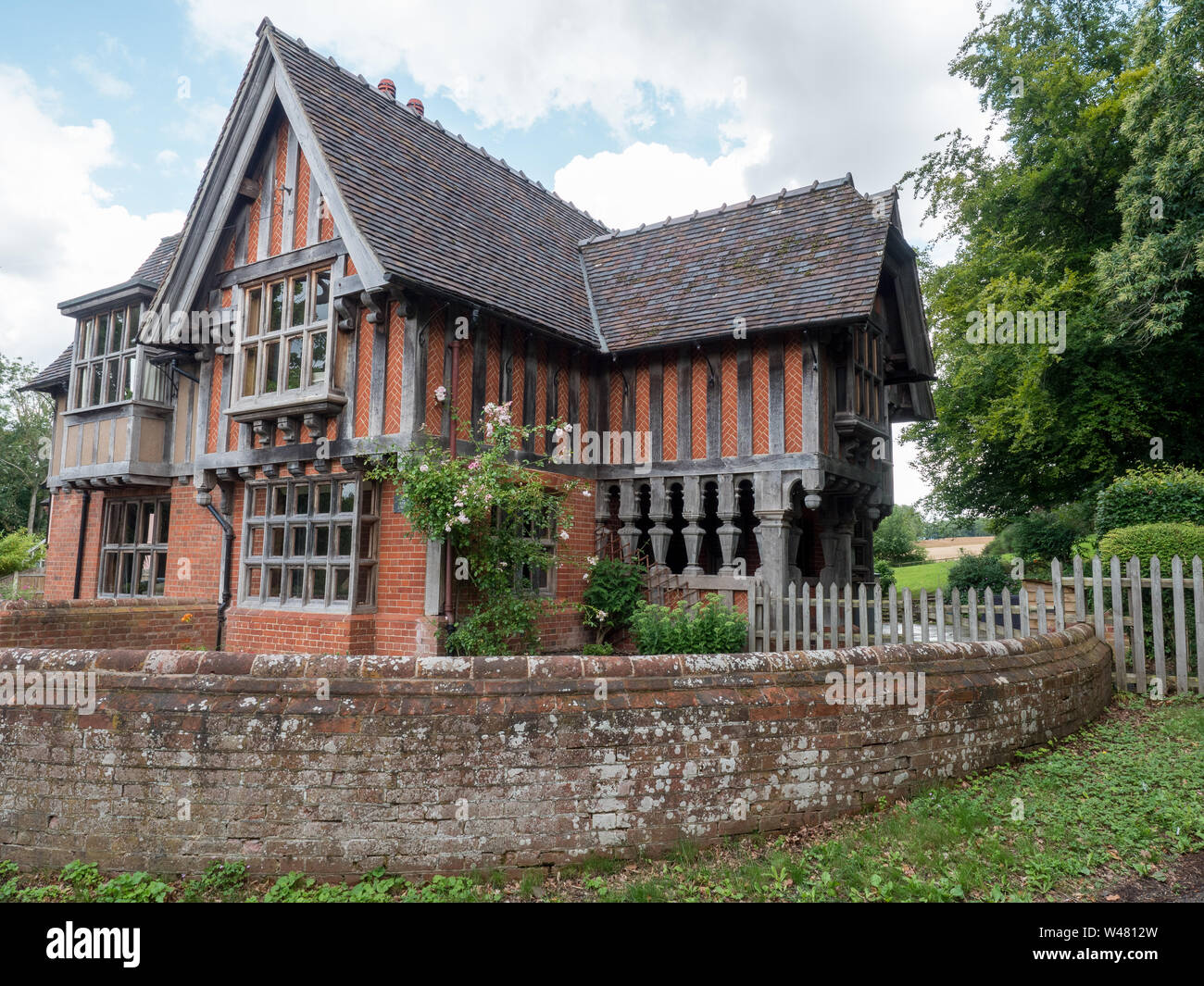 A Tudor brick and carved wood house in Stoke Holy Cross, Norfolk Stock