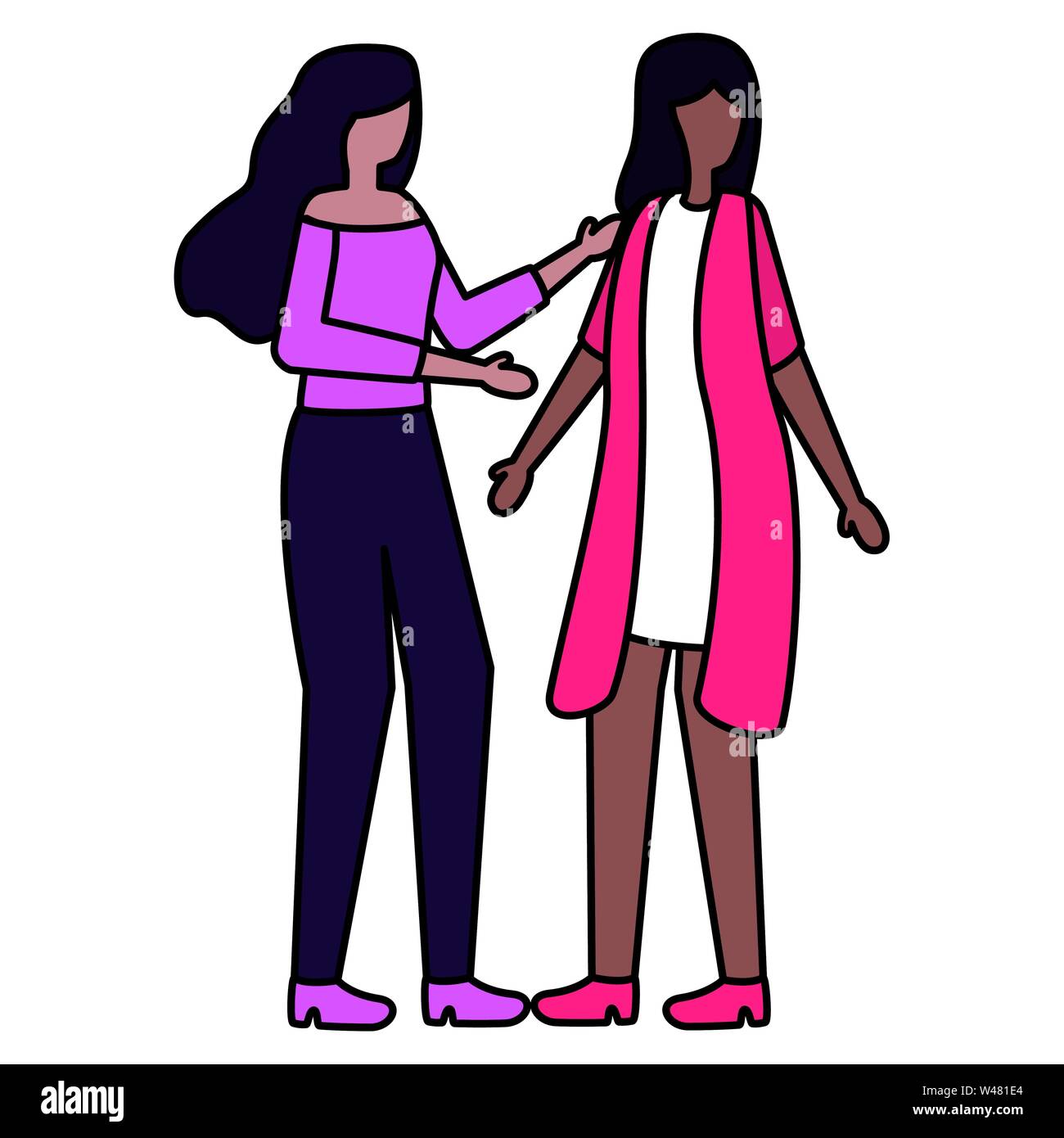 young interracial girls couple friends characters Stock Vector Image ...