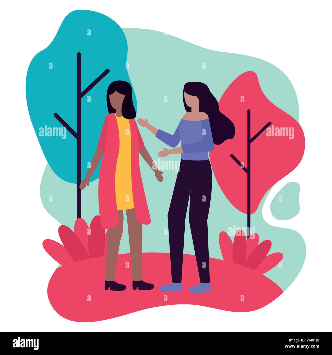 young interracial girls couple friends characters Stock Vector Image ...