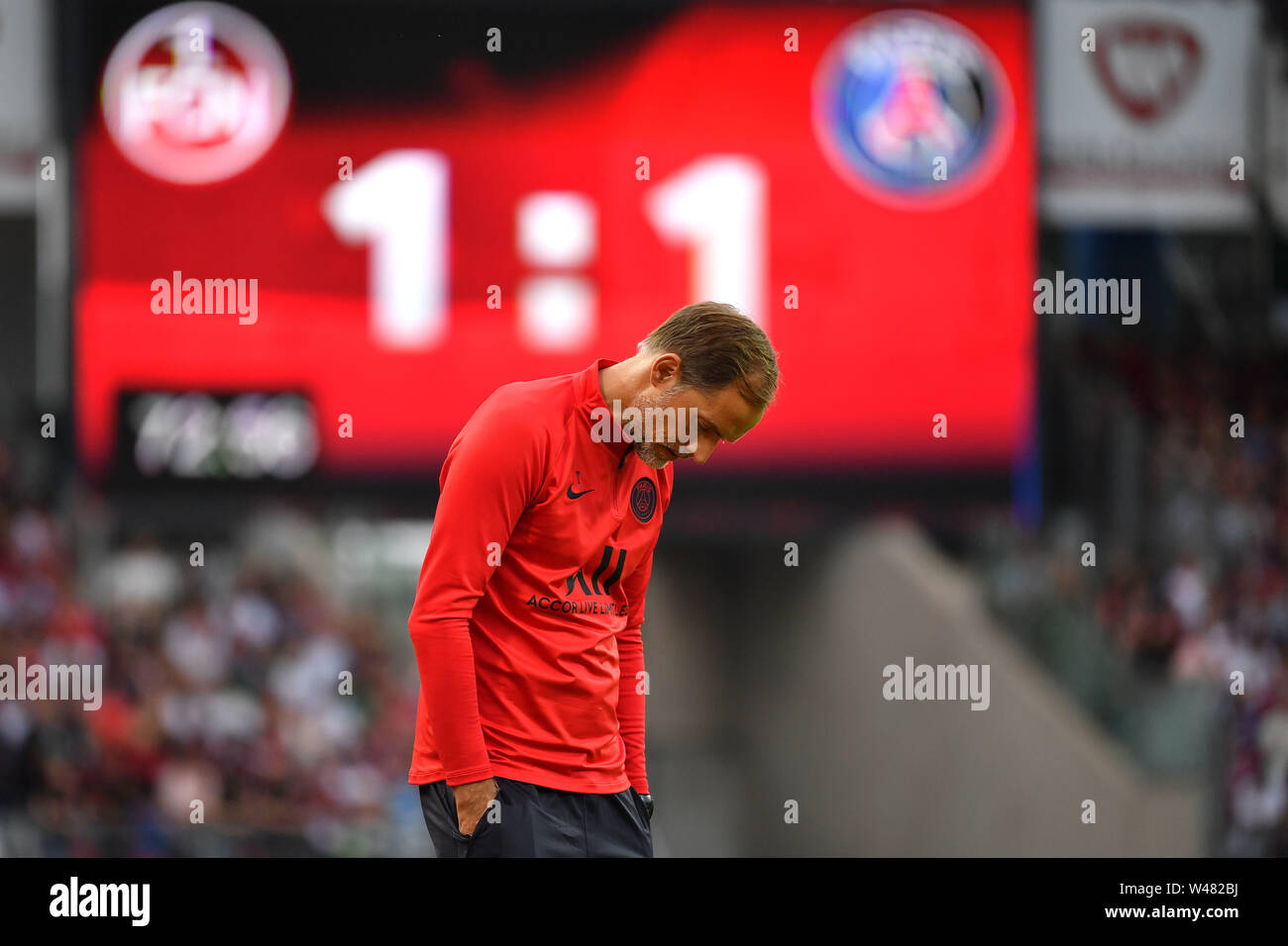 Nuremberg Deutschland th July 19 Thomas Tuchel Coach Psg Disappointment Frustrated Disappointed Frustrated Dejected In Front Of Scoreboard Video Wall With The End Result 1 Fc Nuremberg Paris Saint Germain Psg 1 1 At 07 19