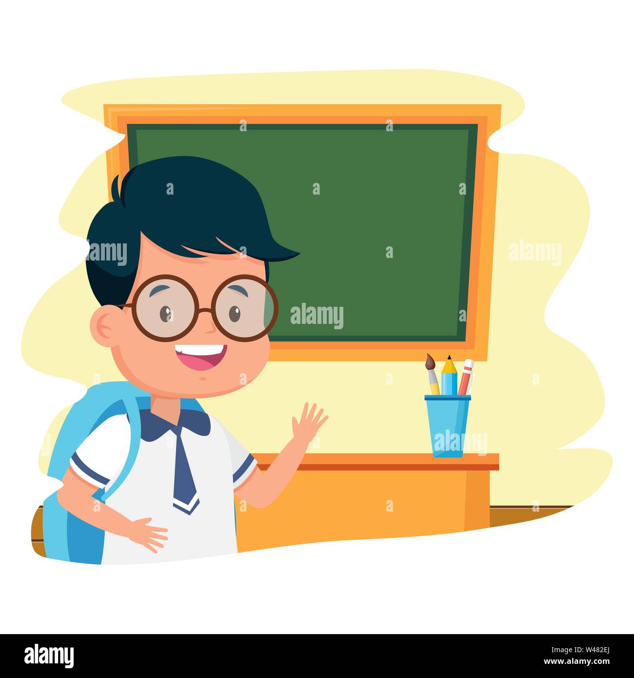 student boy classroom chalkboard back to school Stock Vector Image ...