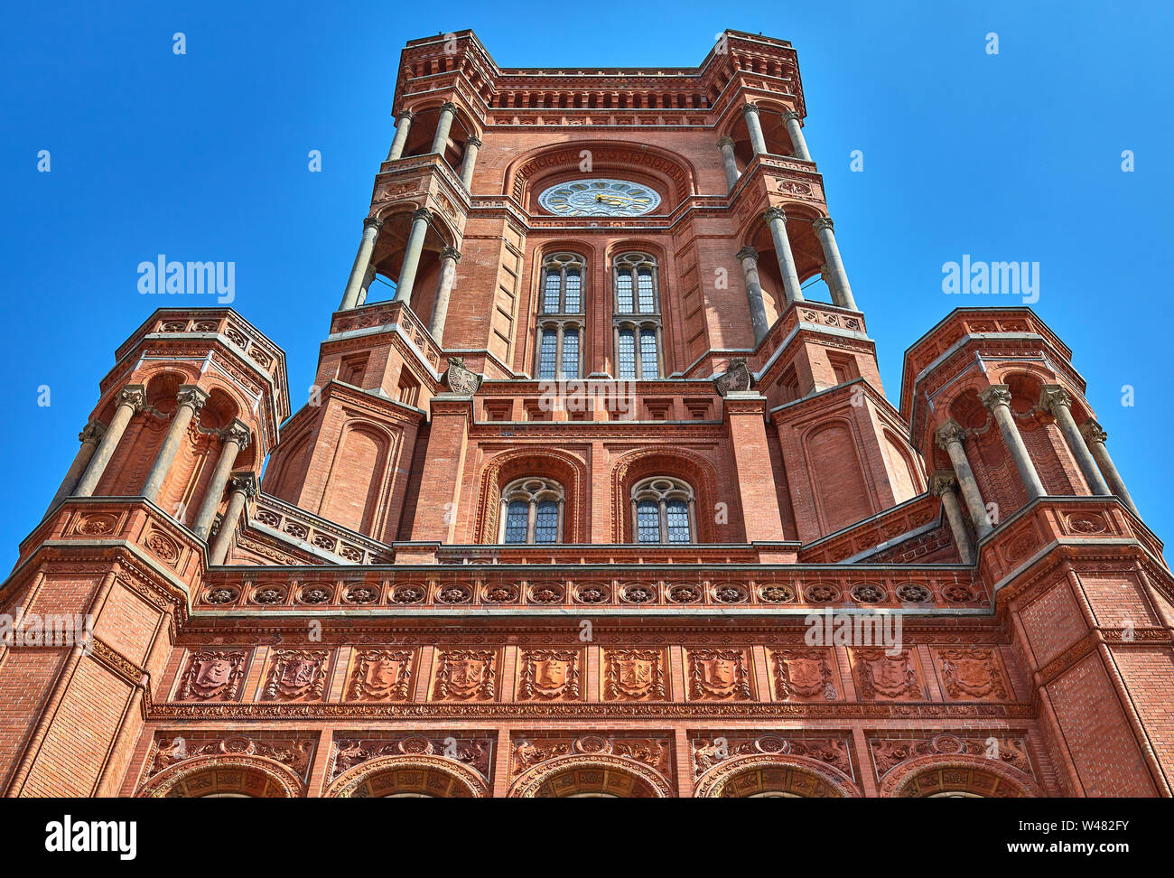 The Rotes Rathaus is the town hall of Berlin, in the Mitte district on Rathausstraße near Alexanderplatz. It is the home to the governing mayor. Stock Photo