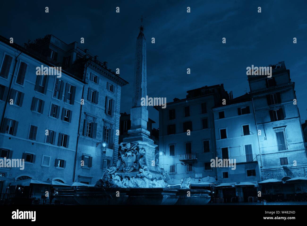 Piazza della Rotonda in front of Pantheon at night in Rome, Italy. Stock Photo