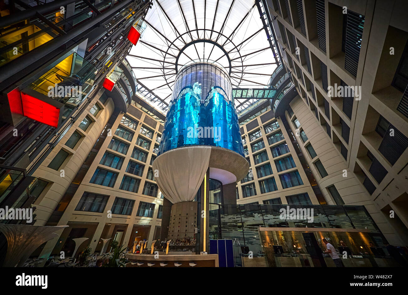 The Radisson Blu Hotel located in Berlin features a 25-meter-tall