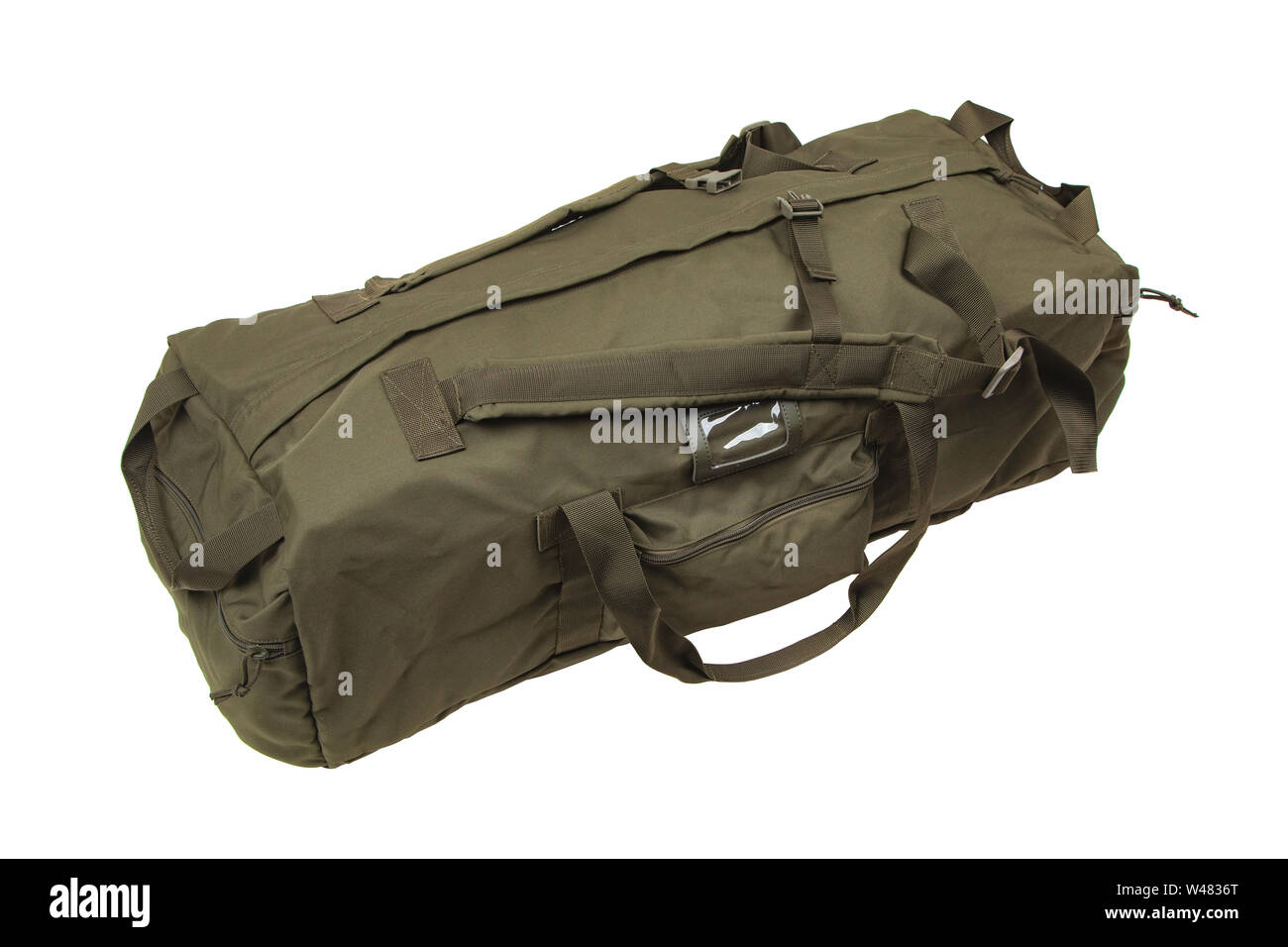 Green sport bag isolated on white background. Travel bag. Military bag, military backpack