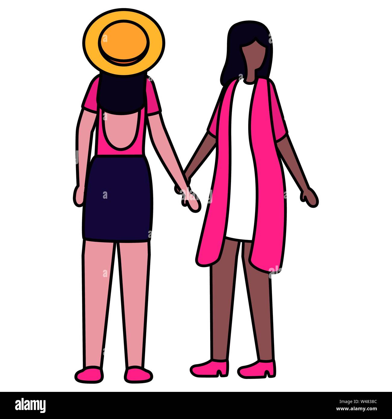 young interracial girls couple friends characters Stock Vector Image ...