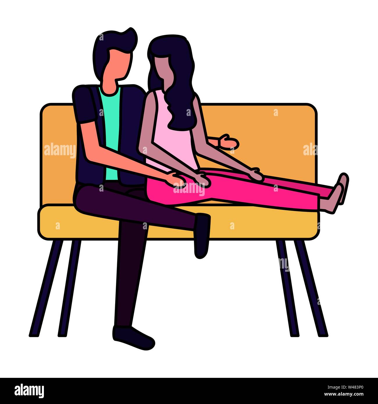 young lovers couple seated in park chair Stock Vector Image & Art - Alamy