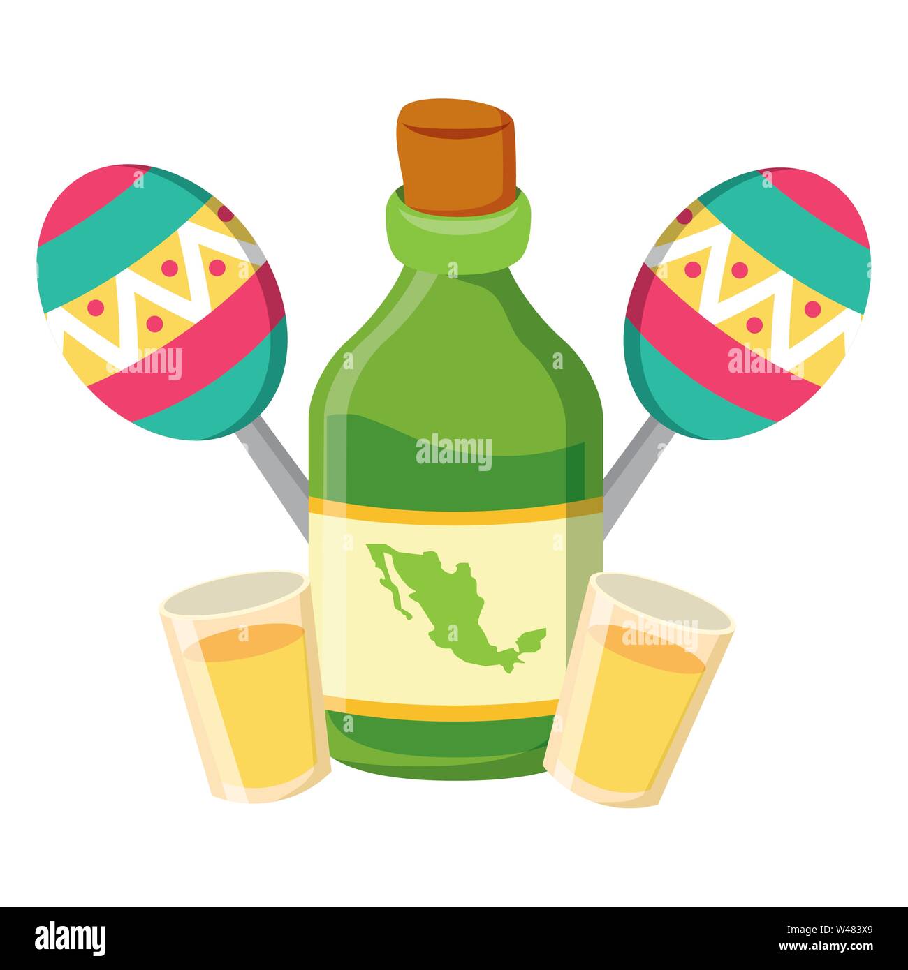 tequila bottle with cups and maracas Stock Vector Image & Art - Alamy