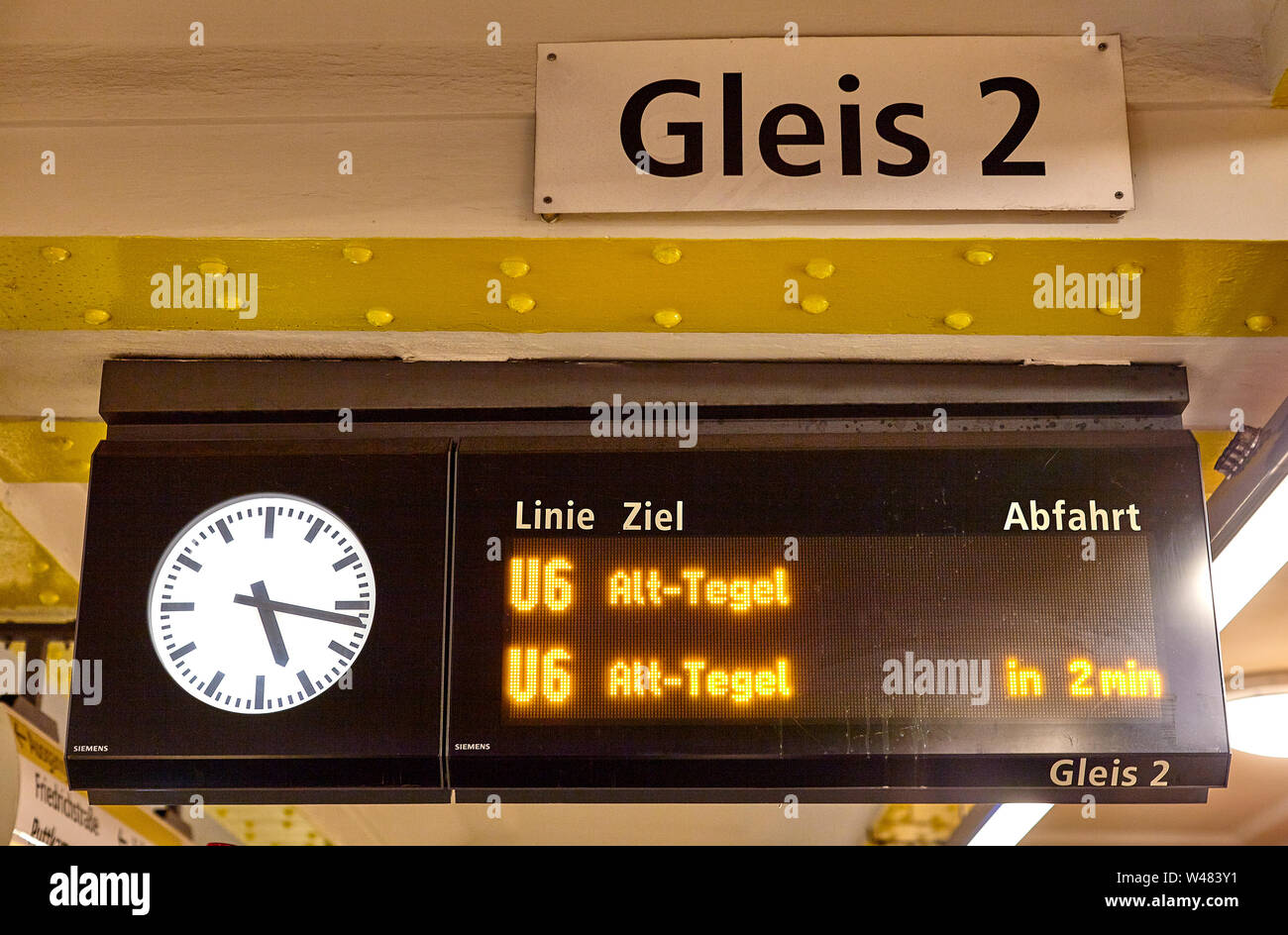 Train Times board in The Berlin U-Bahn which is a rapid transit railway in Berlin, the capital city of Germany Stock Photo