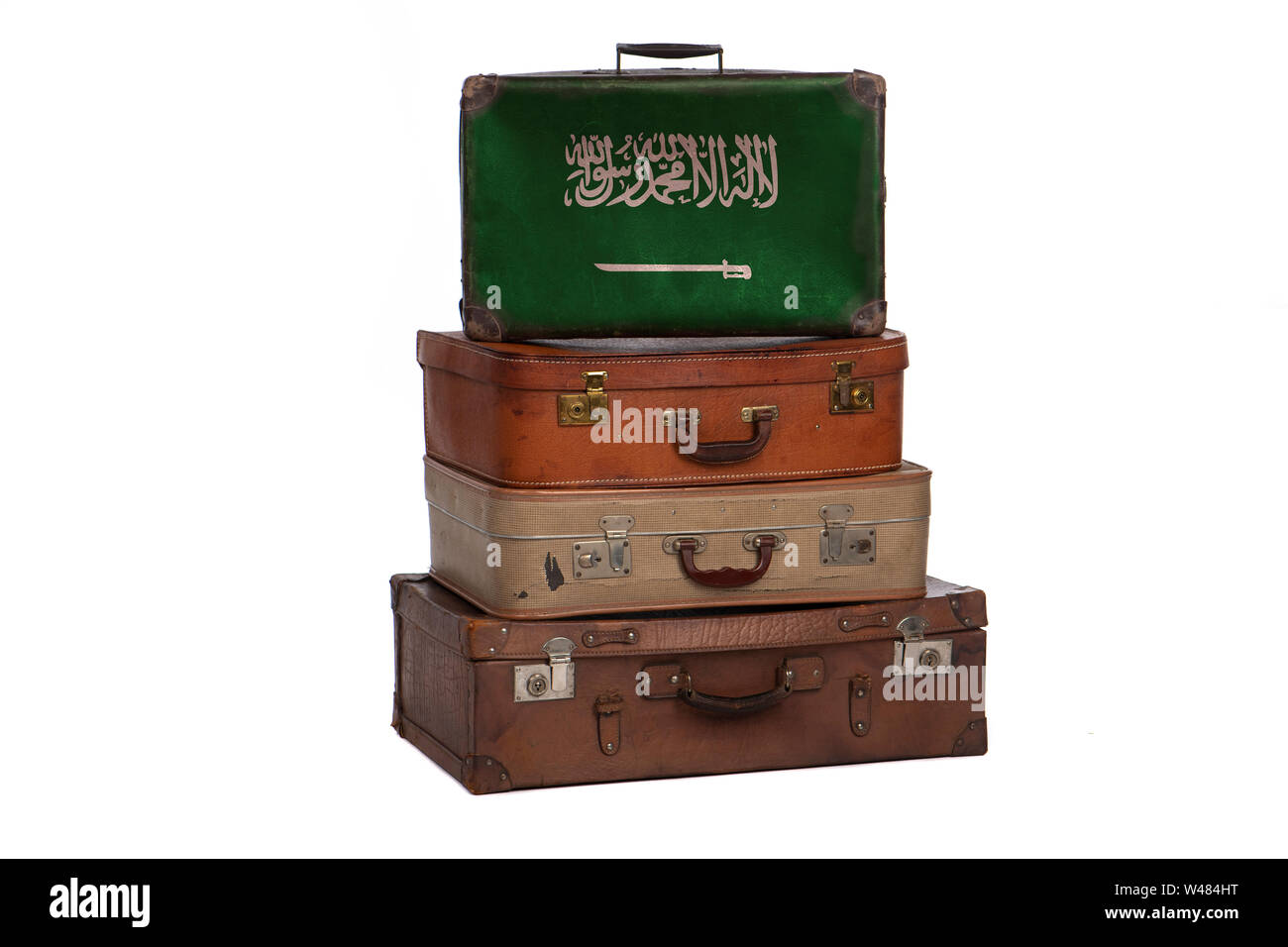 Saudi Arabia, Arabian travel concept. Group of vintage suitcases