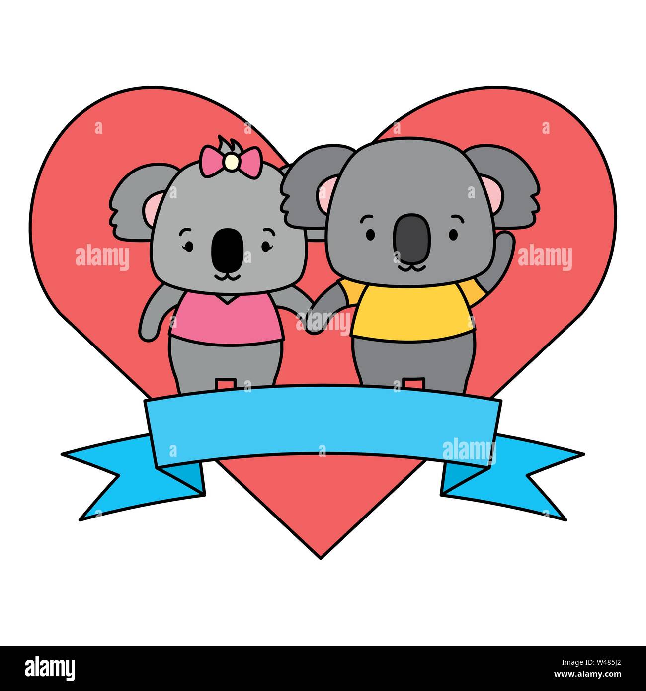 cute couple koalas animals heart love ribbon Stock Vector Image & Art ...