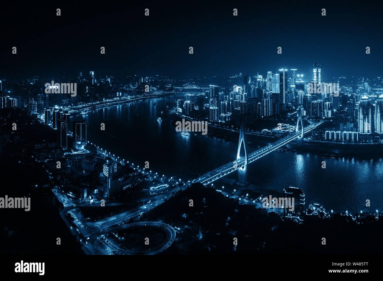 Chongqing urban architecture and city skyline at night in China Stock ...