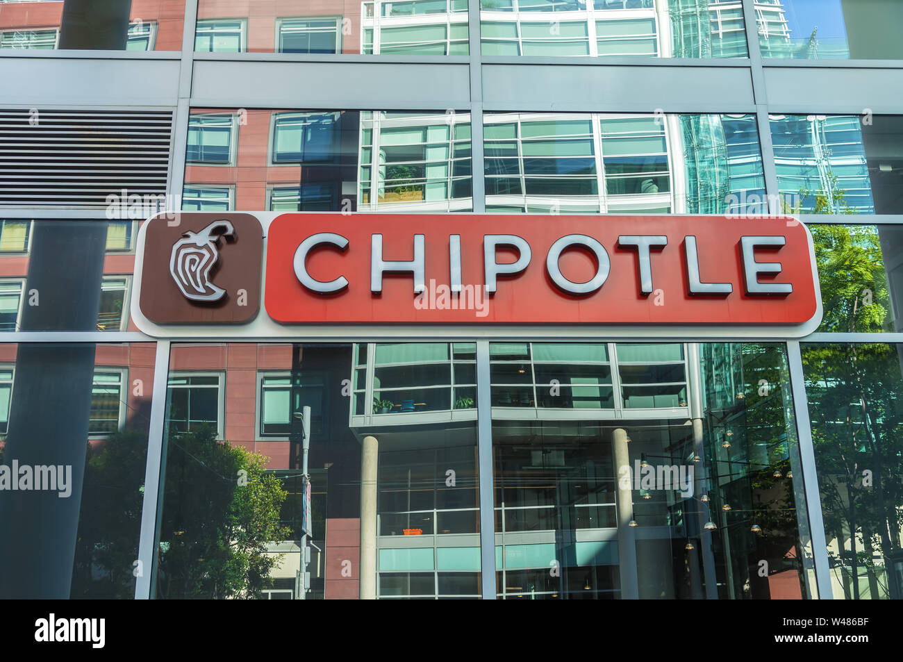 Chipotle logo and sign, San Francisco, California, USA Stock Photo