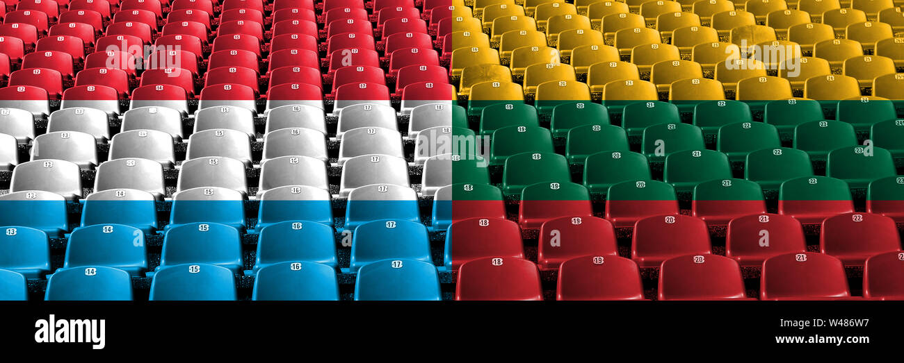 Luxembourg, Lithuania stadium seats concept. European football qualifications games. Stock Photo