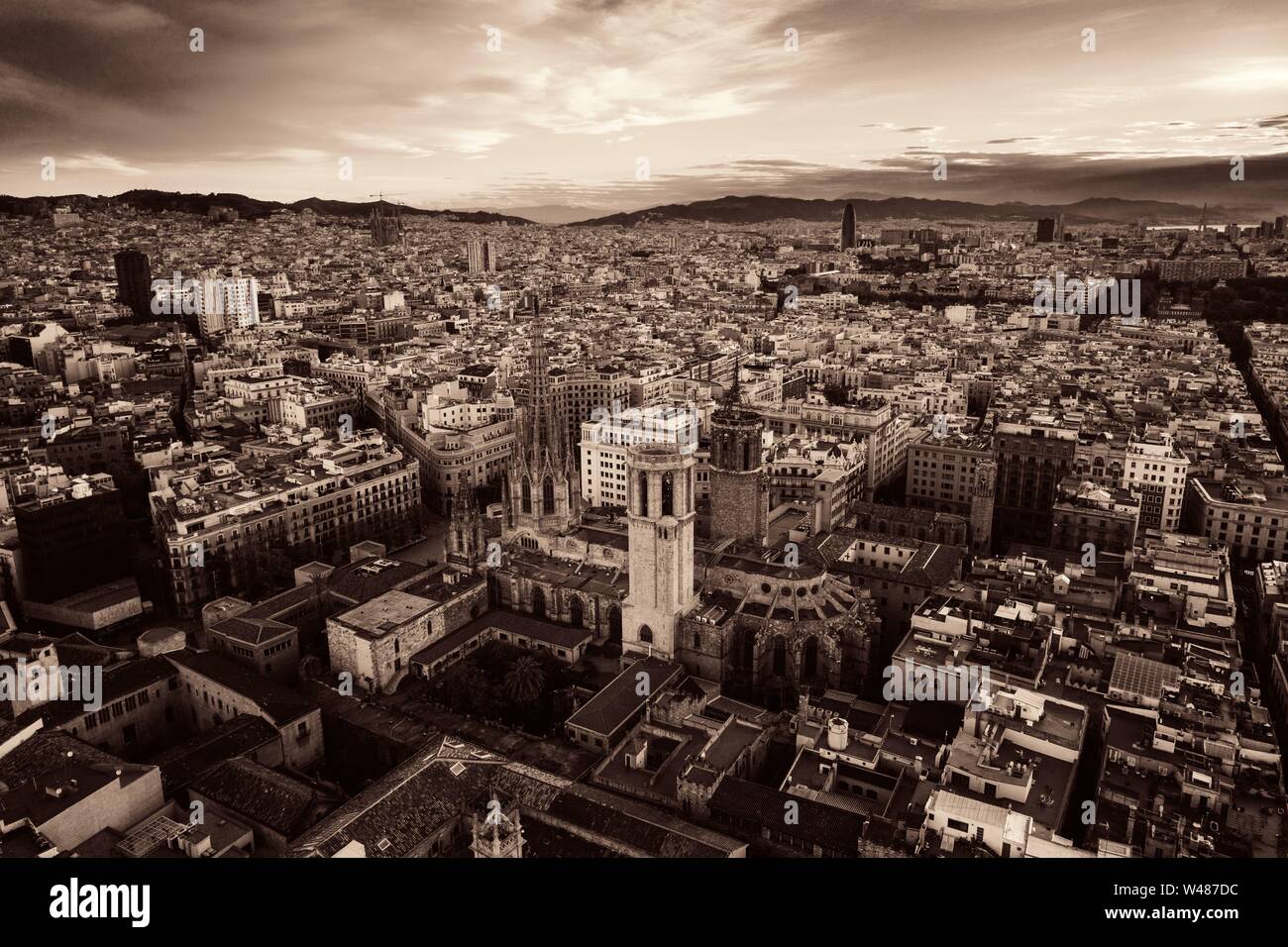 Aerial view of Gothic Quarter in Barcelona in Spain Stock Photo - Alamy