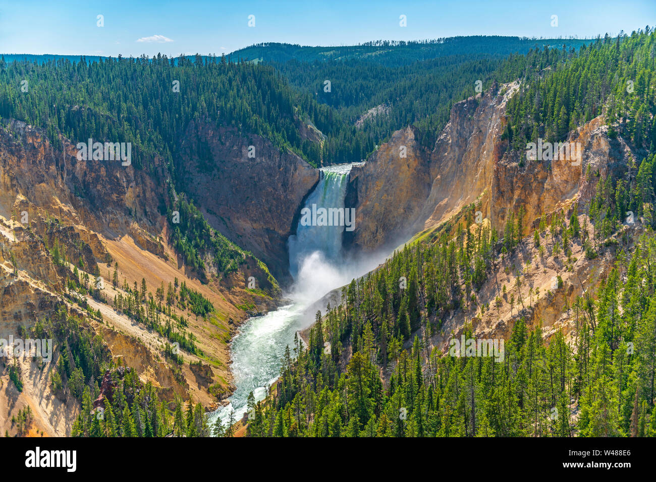 The Grand Canyon of the Yellowstone with the Lower Falls and Yellowstone river, Yellowstone national park, Wyoming, United States of America, USA. Stock Photo