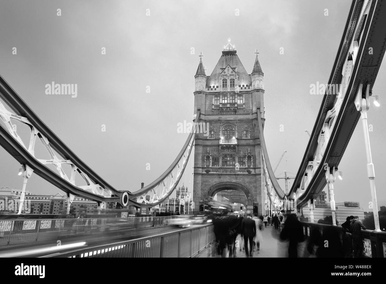 Tower Bridge in London as the famous landmark in black and white Stock ...