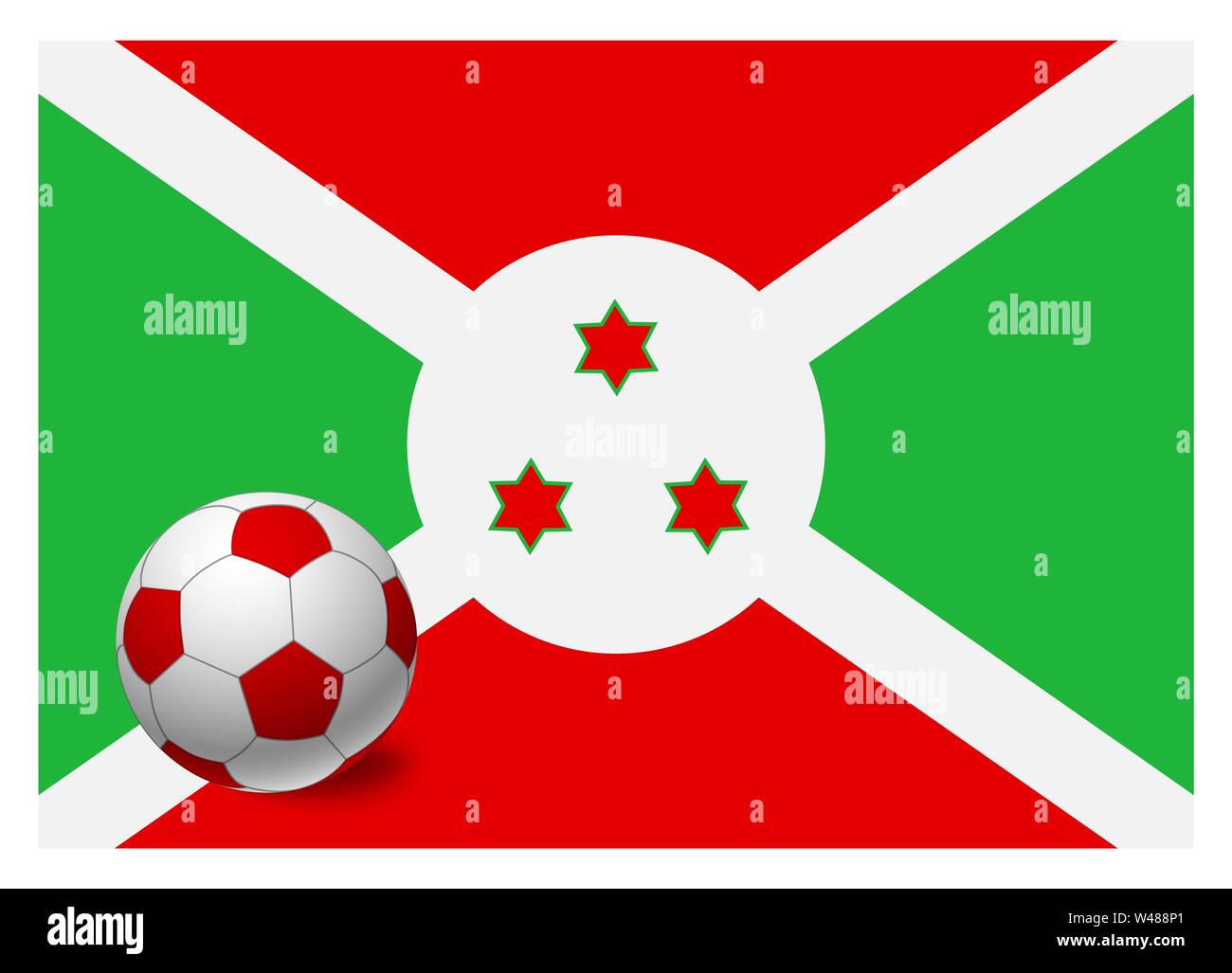 Burundi flag and soccer ball. National football background. Soccer ball
